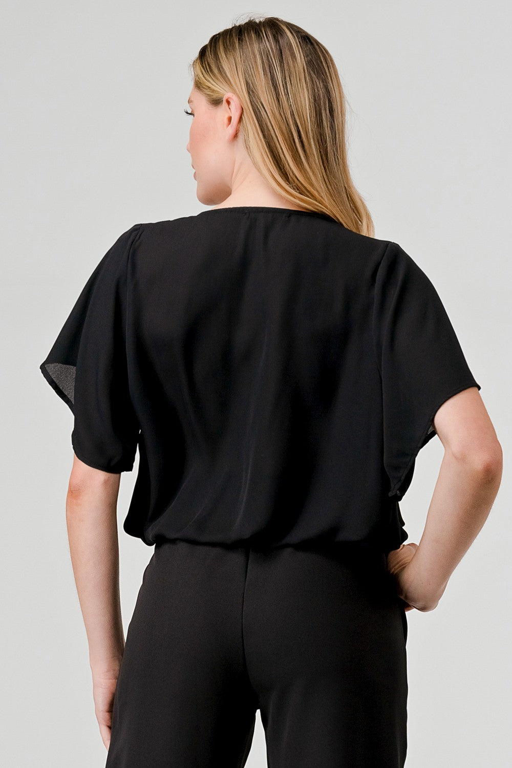 Front Drupe Short Sleeve Woven Blouse Top