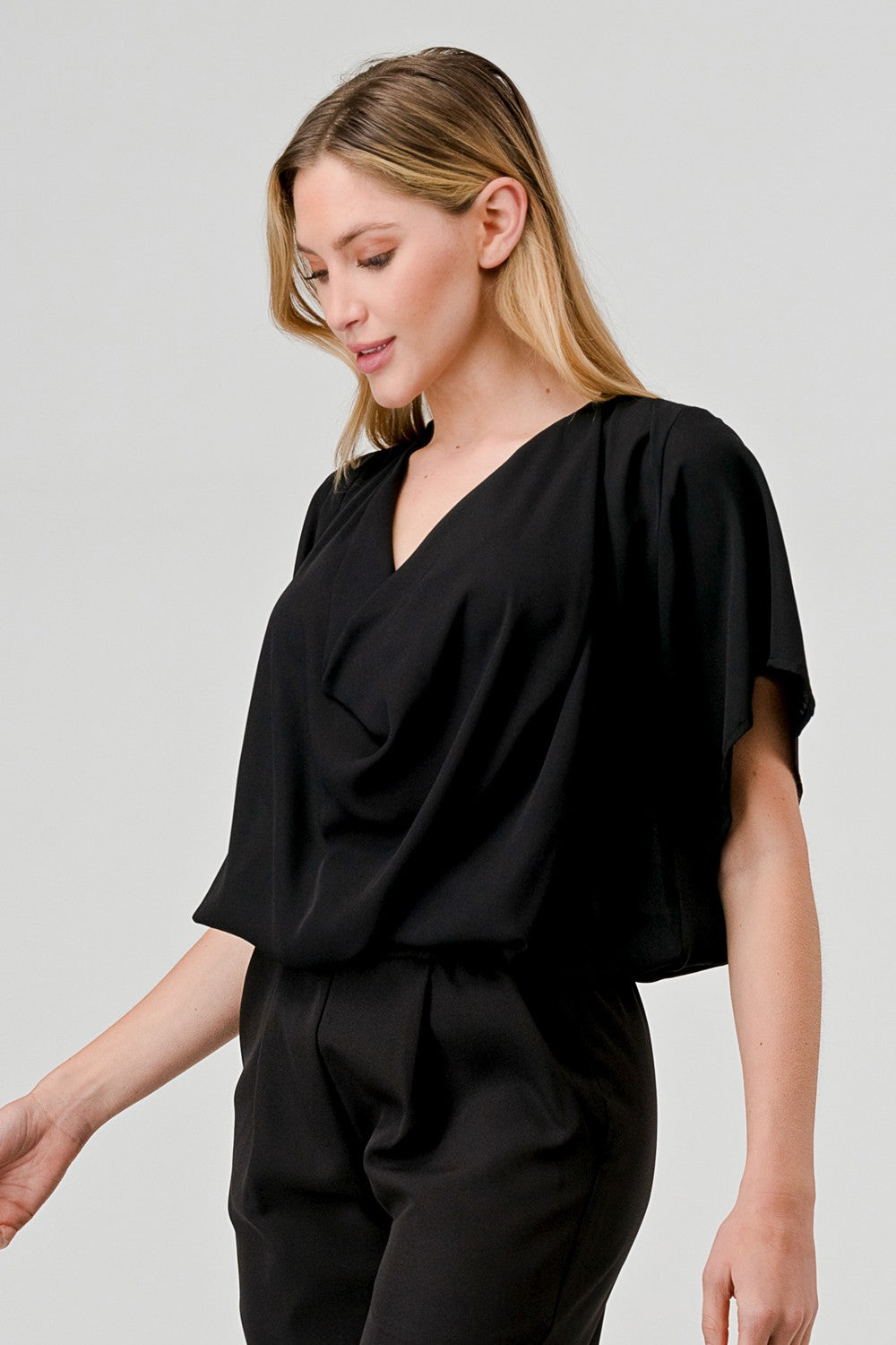Front Drupe Short Sleeve Woven Blouse Top