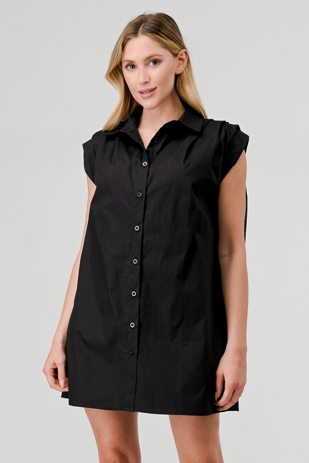 Shoulder Pad Button Down Oversized Shirt Dress