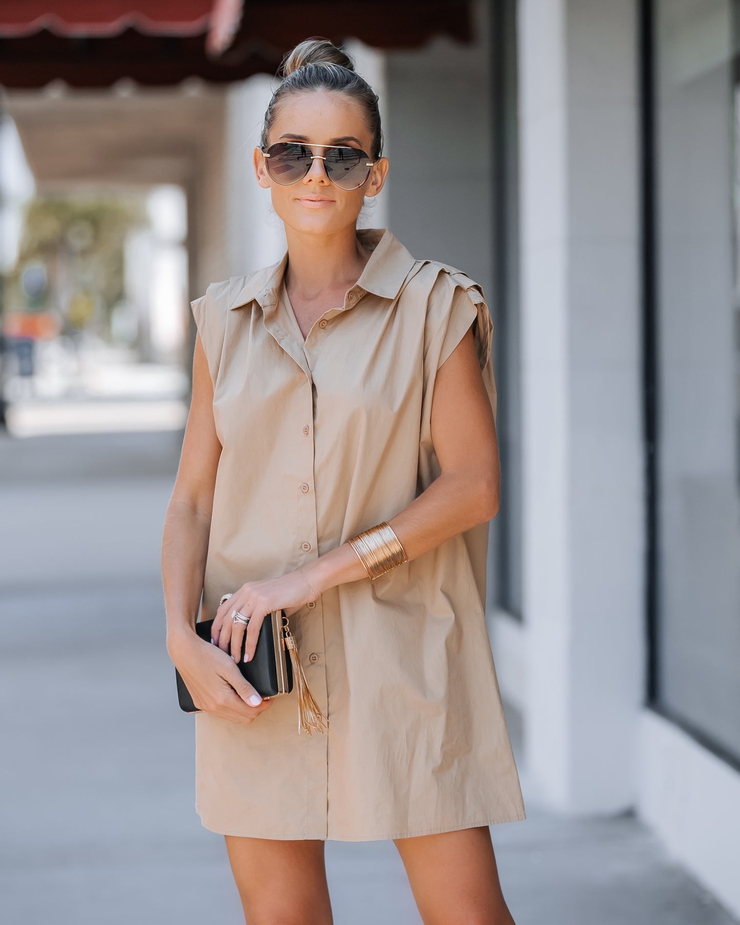 Shoulder Pad Button Down Oversized Shirt Dress