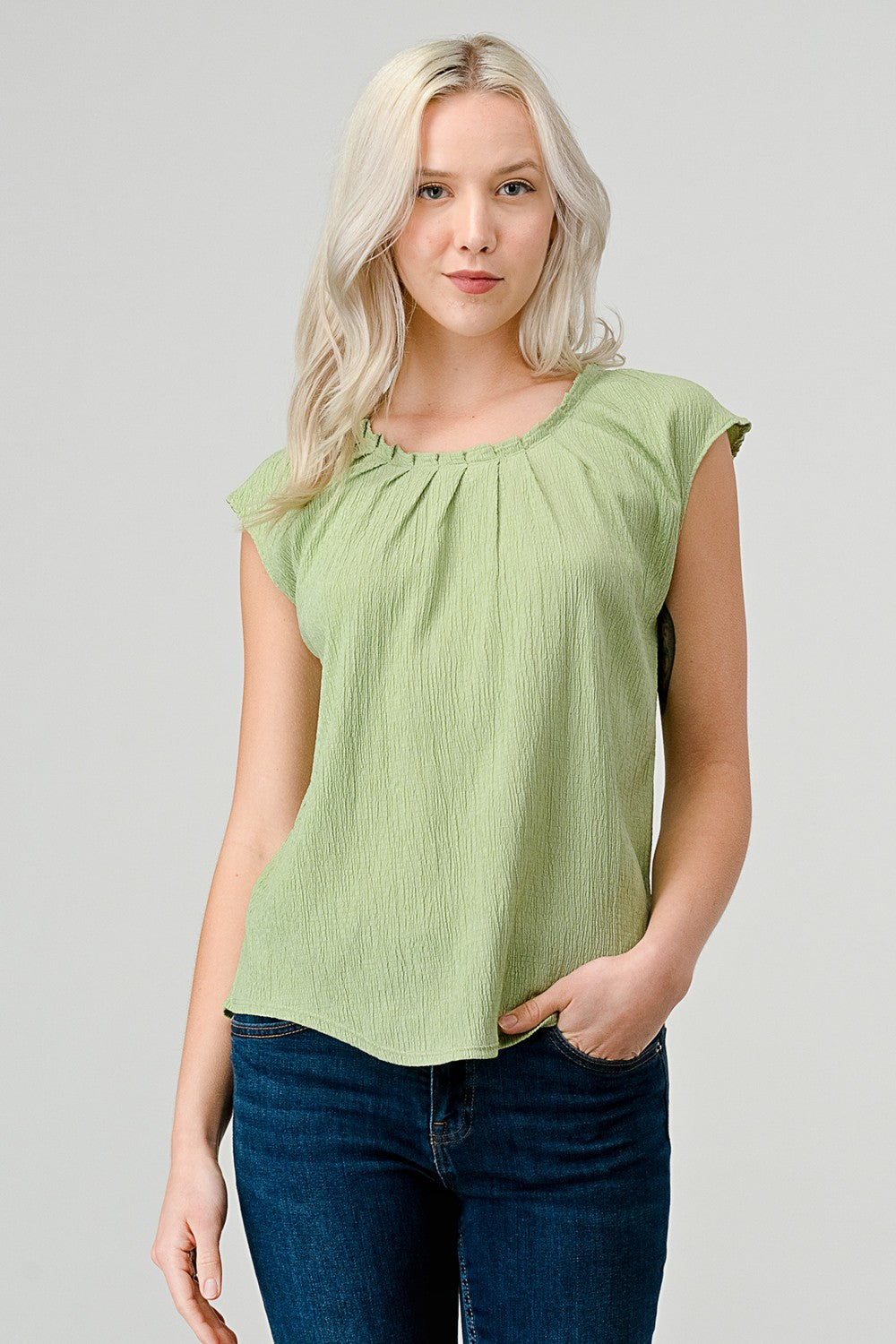 Textured Knit Pleat Detail Tied Back Top