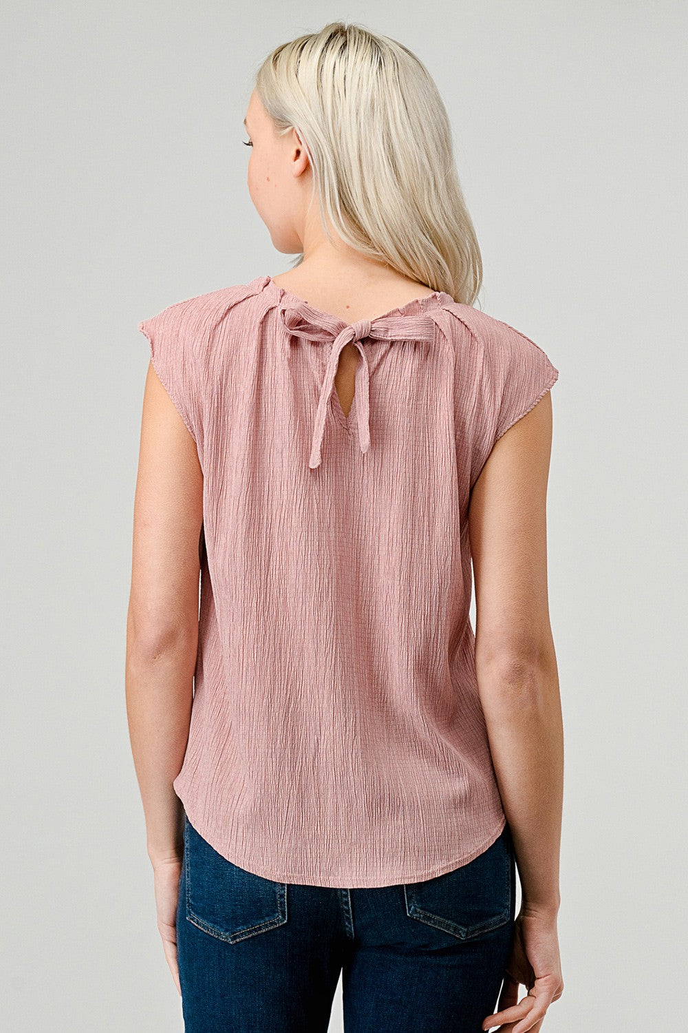 Textured Knit Pleat Detail Tied Back Top