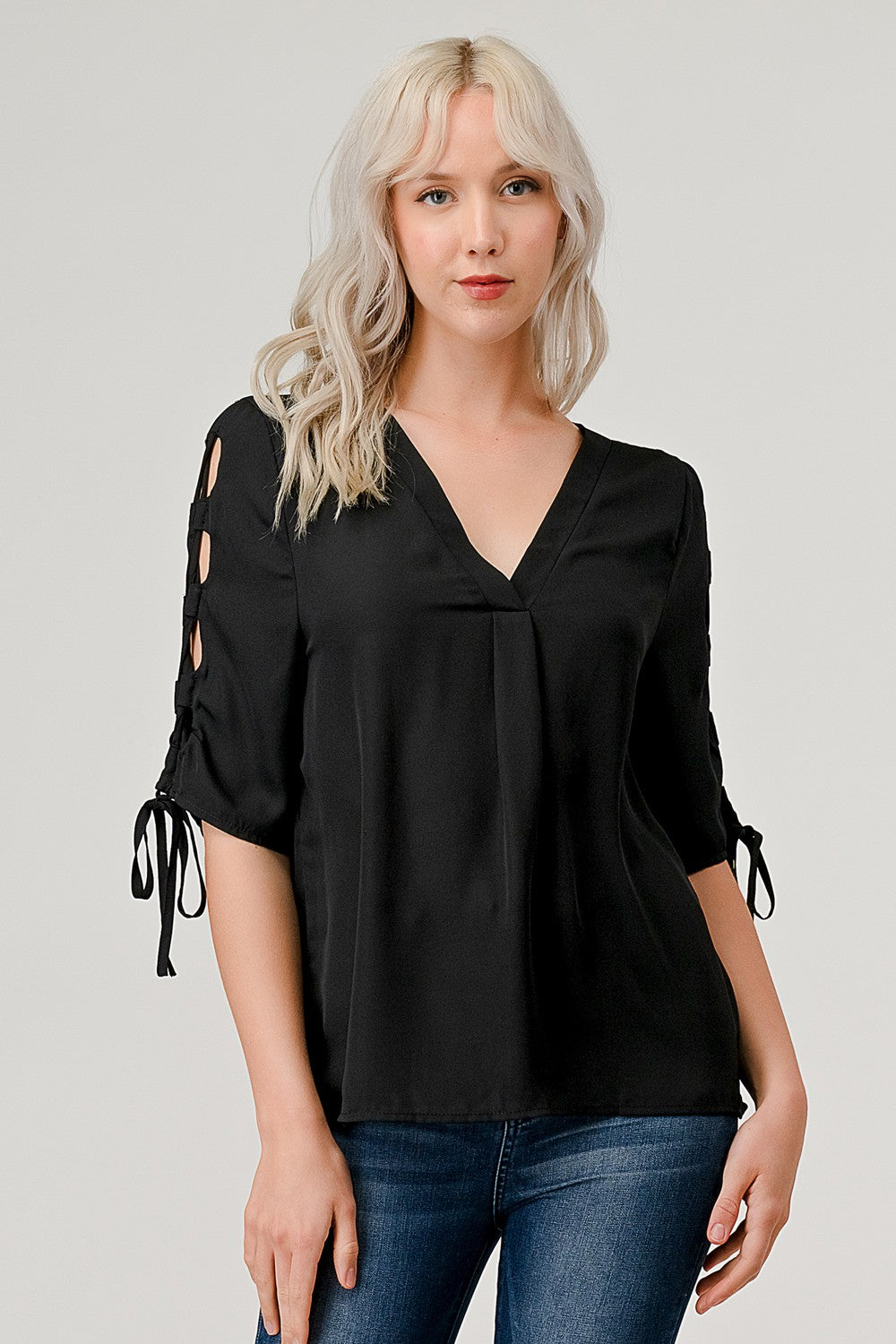 Open Tied Sleeve Woven Blouse