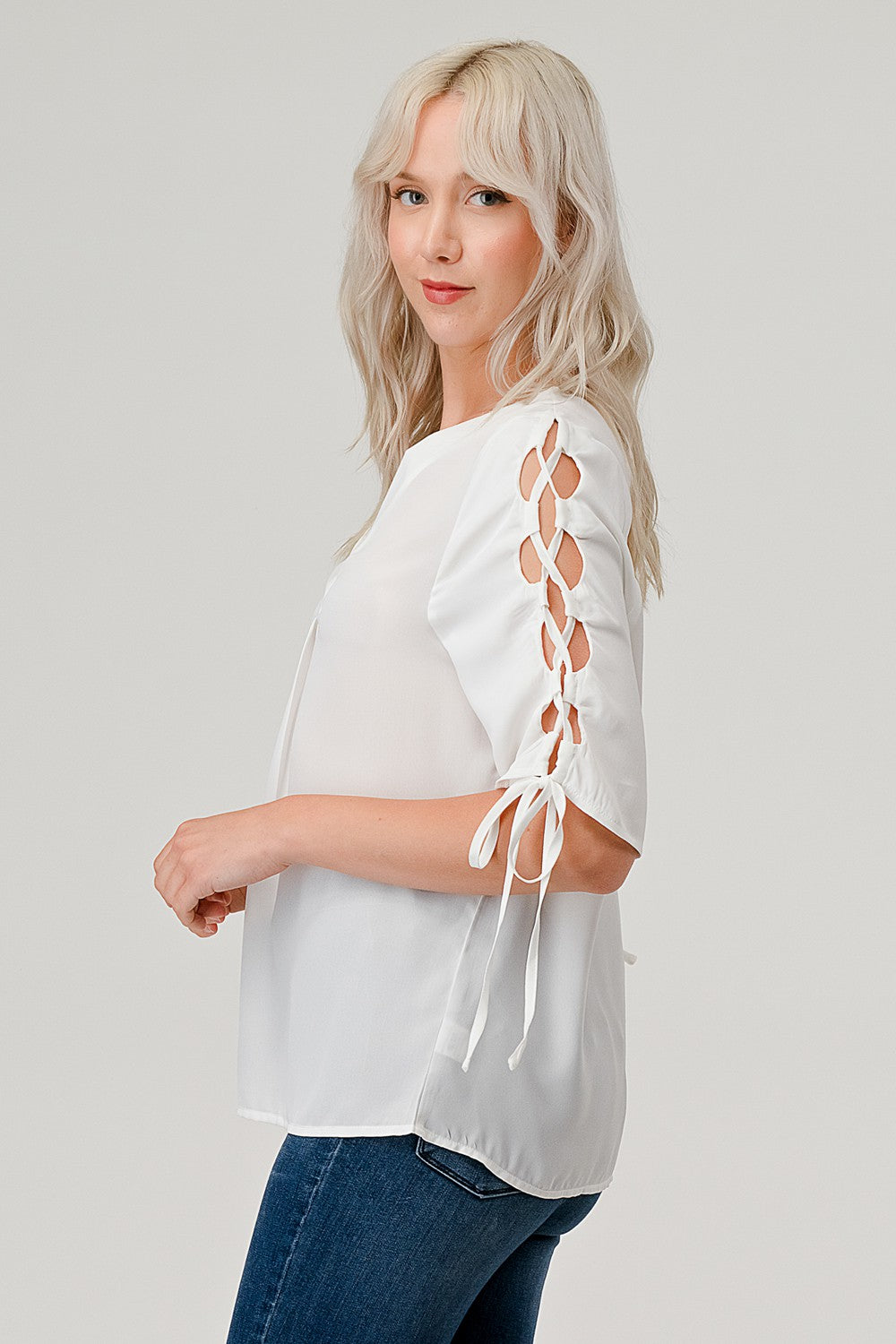 Open Tied Sleeve Woven Blouse