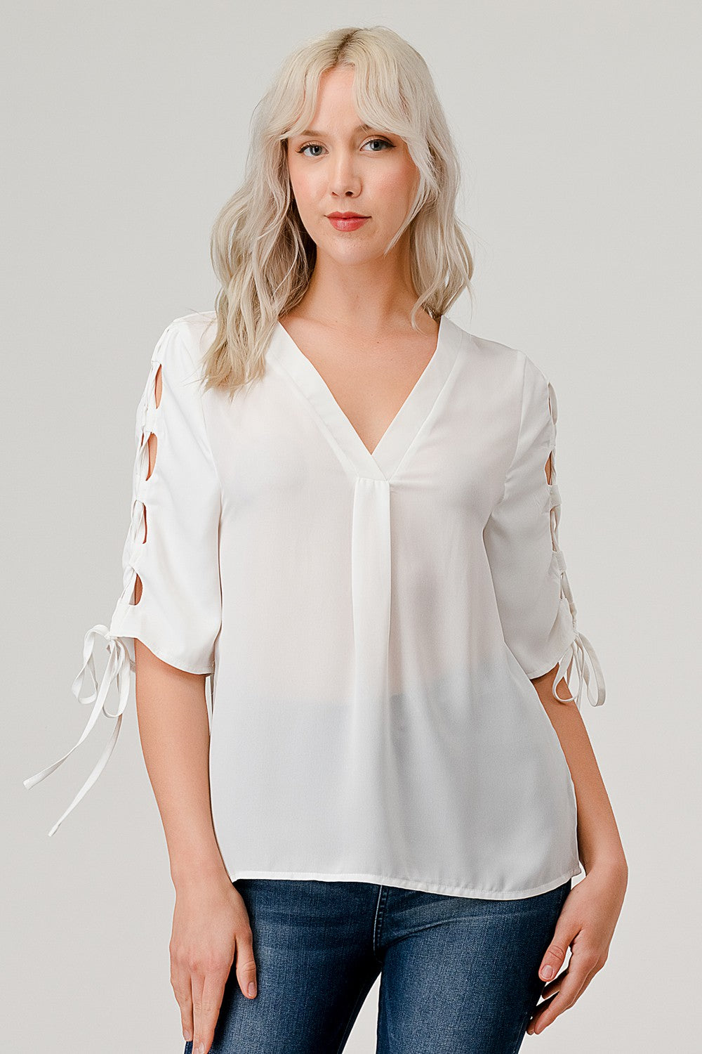 Open Tied Sleeve Woven Blouse