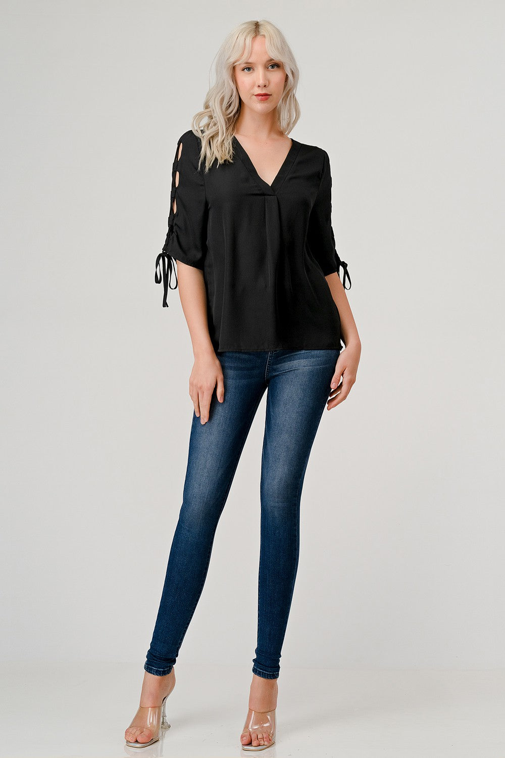 Open Tied Sleeve Woven Blouse