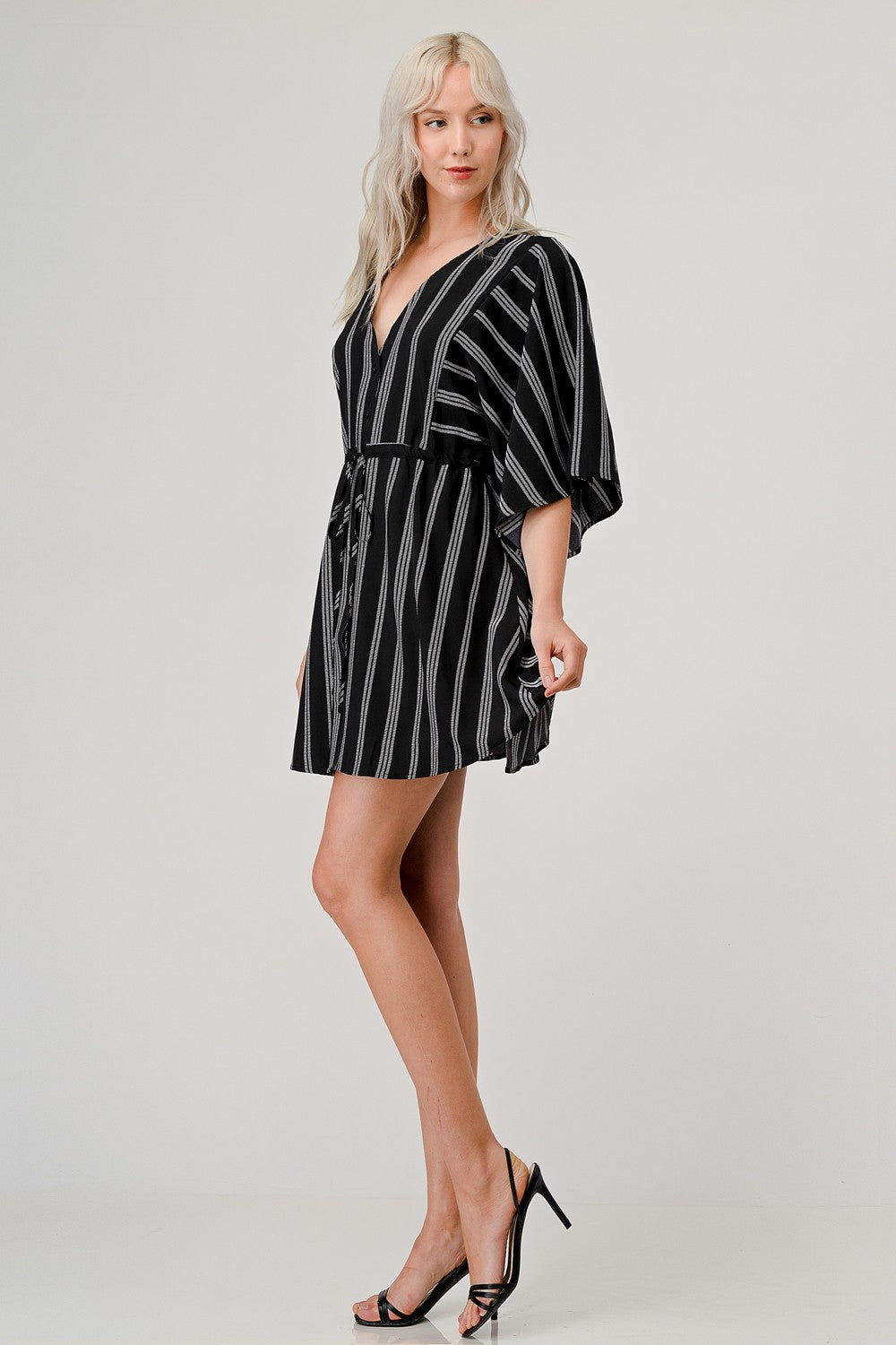 Stripe Tied Waist Kimono Dress