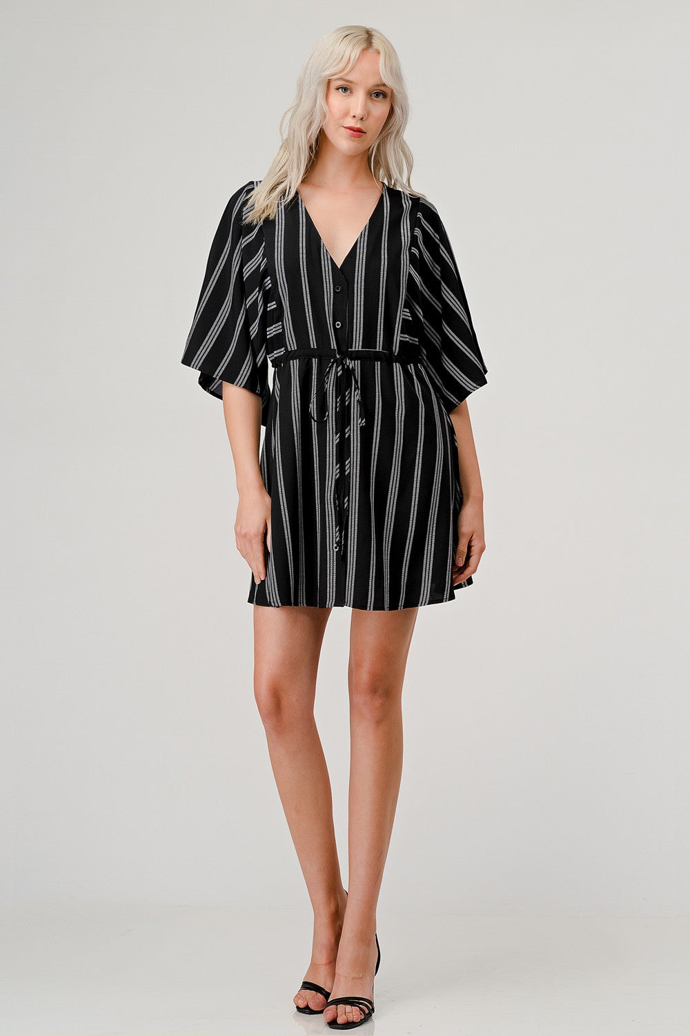 Stripe Tied Waist Kimono Dress