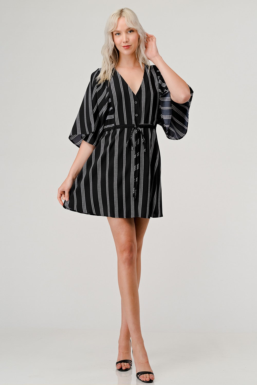 Stripe Tied Waist Kimono Dress